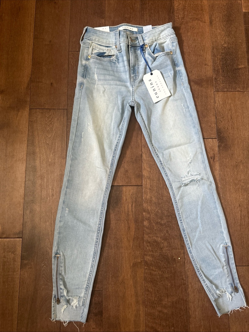 eunina Light Blue Distressed Ankle Skinny Jeans